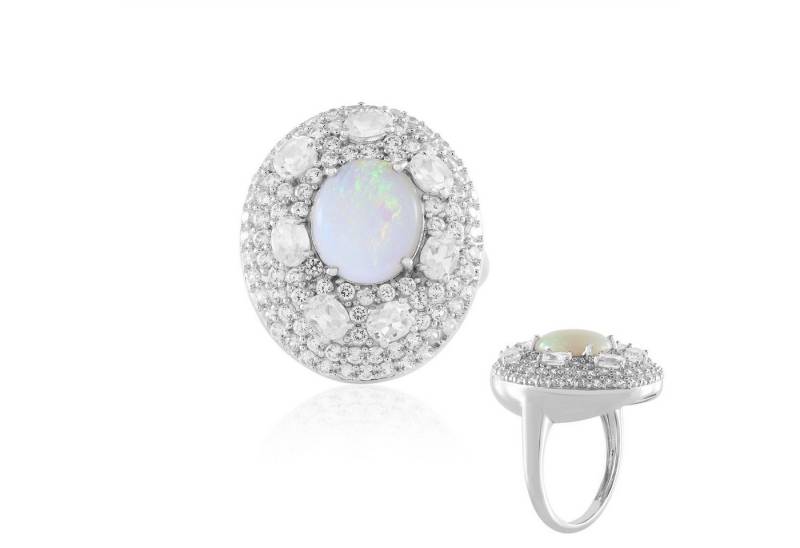 Cavill Silberring Cavill Ring Sterlingsilber platinierter Opal 1,58 ct Zirkone Damen (1-tlg) von Cavill