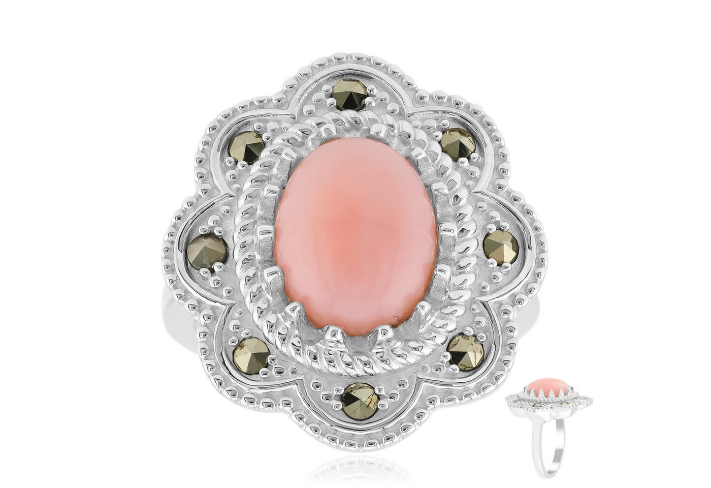 Cavill Silberring Cavill Silberring mit 1,9 ct rosa Opal und Markasit Damen Schmuck (1-tlg) von Cavill