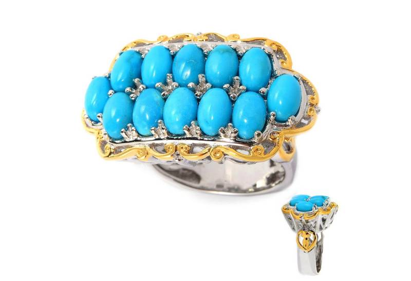 Cavill Silberring Cavill Türkisring Damen 925 Silber, 12 ovale Cabochon Türkise 4,42 ct (1-tlg) von Cavill