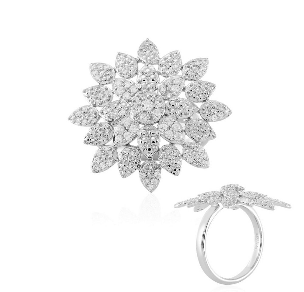 Cavill Silberring Cavill platinierter Zirkon-Silberring 0,86 ct Damen, elegant floral (1-tlg) von Cavill