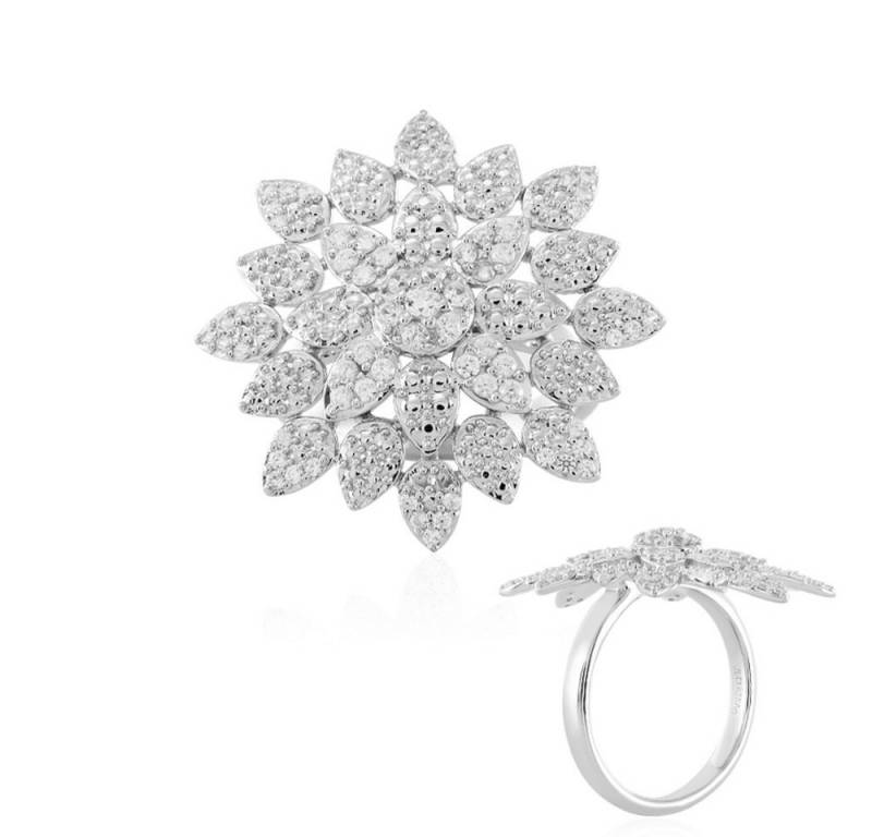 Cavill Silberring Cavill platinierter Zirkon-Silberring 0,86 ct Damen, elegant floral (1-tlg) von Cavill