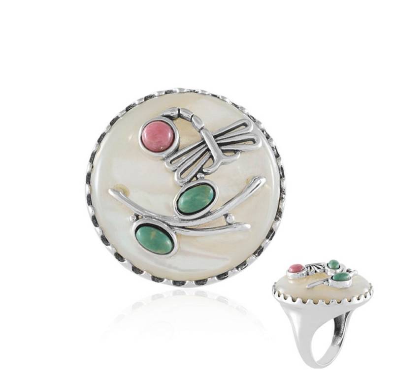 Cavill Silberring Cavill Silberring mit Perlmutt, 0,77 ct Türkis & Rhodonit (1-tlg) von Cavill