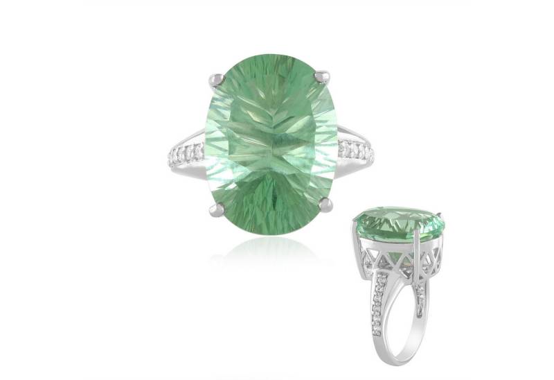 Cavill Silberring Grüner Fluorit Ring 14,19 ct Sterlingsilber ovaler Schliff Zirkon (1-tlg) von Cavill
