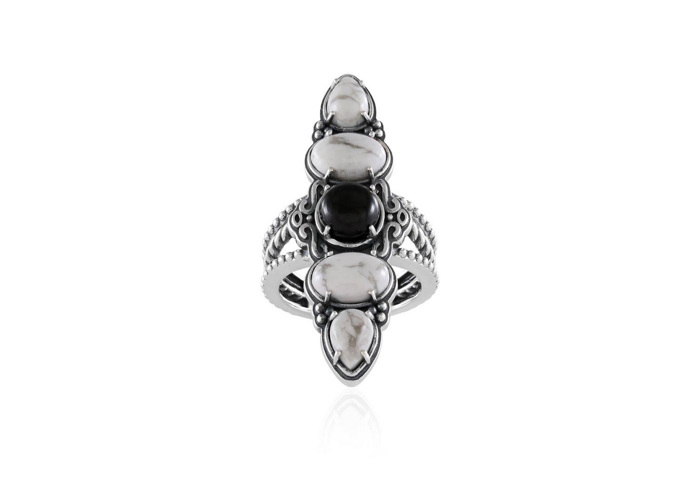 Cavill Silberring Cavill Ring Sterling Silber 4,86 ct Howlith & Onyx Boho Chic (1-tlg) von Cavill