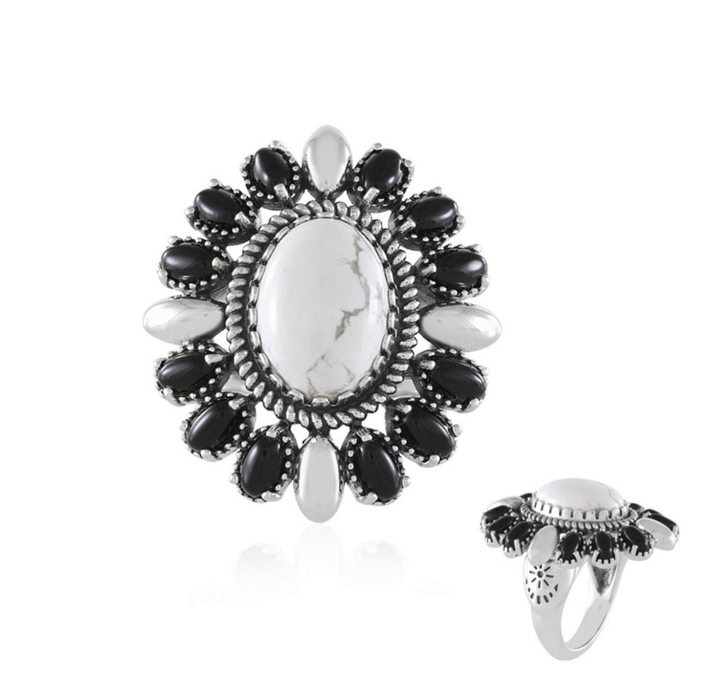 Cavill Silberring Cavill Ring Sterlingsilber 8,19 ct Howlith & schwarzer Onyx, floral (1-tlg) von Cavill