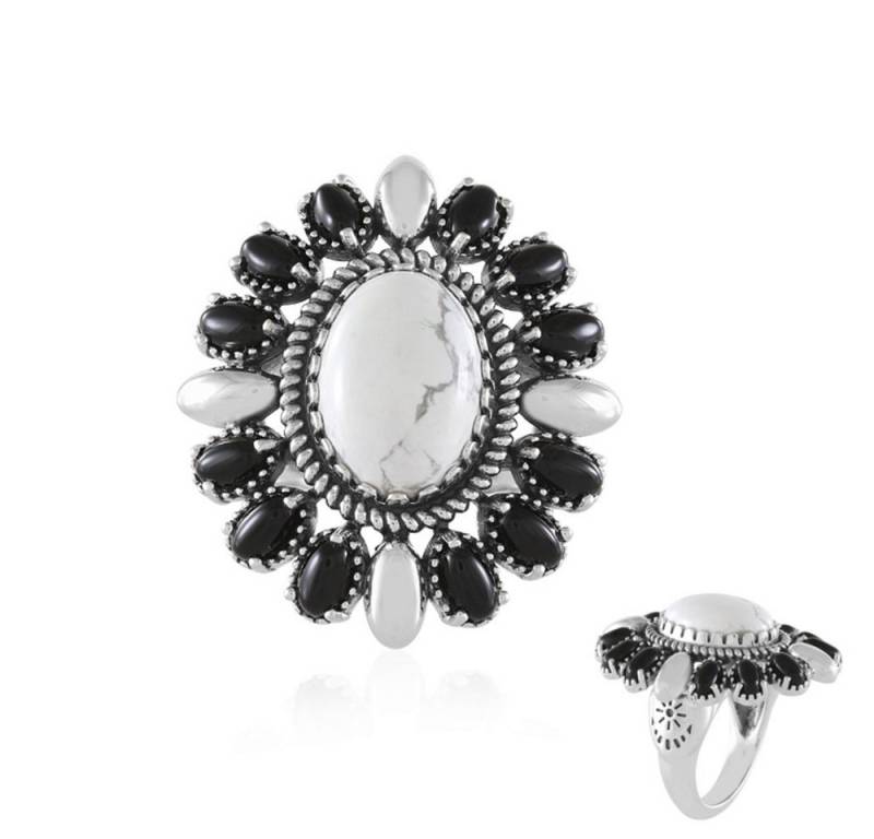 Cavill Silberring Cavill Ring Sterlingsilber 8,19 ct Howlith & schwarzer Onyx, floral (1-tlg) von Cavill