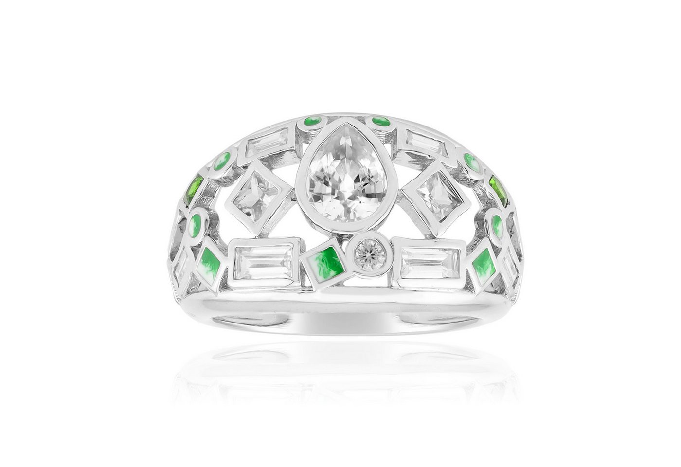 Cavill Silberring Cavill platinierter Sterlingsilberring 2,14 ct grüner Zirkon Tropfen (1-tlg) von Cavill