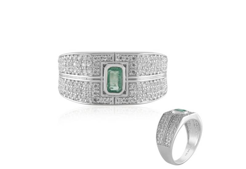 Cavill Silberring Cavill Damenring 0,23 ct Smaragd, 128 Zirkone, 925 Silber platiniert (1-tlg) von Cavill