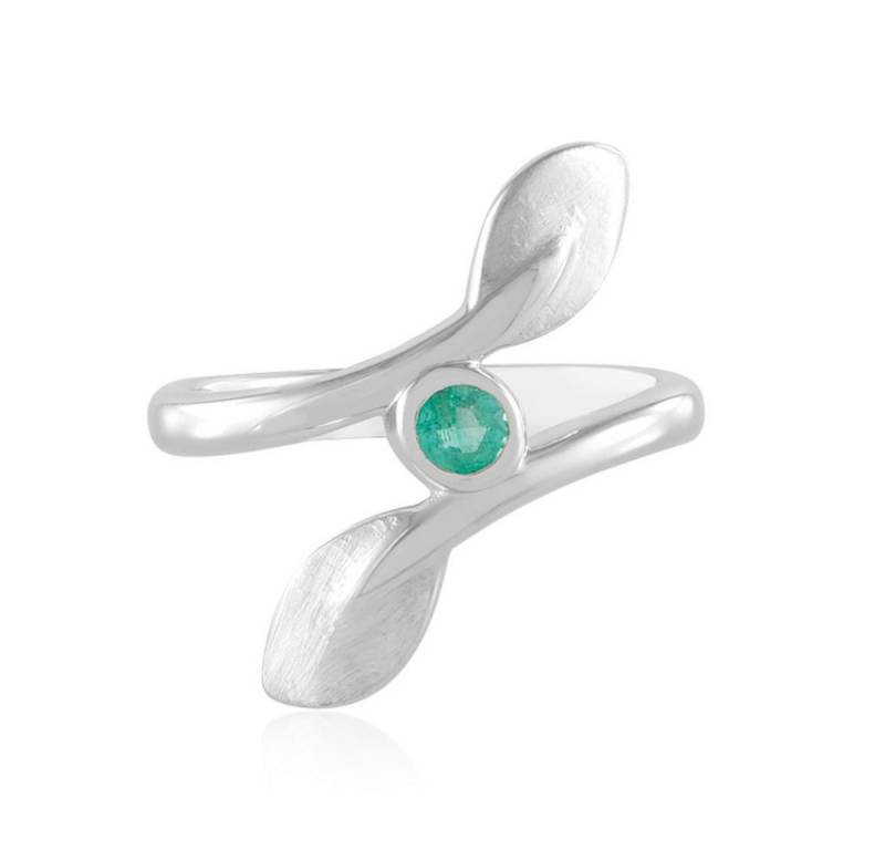 Cavill Solitärring Cavill Sterlingsilber Ring 0,20 ct Smaragd platinierte Blattform (1-tlg) von Cavill