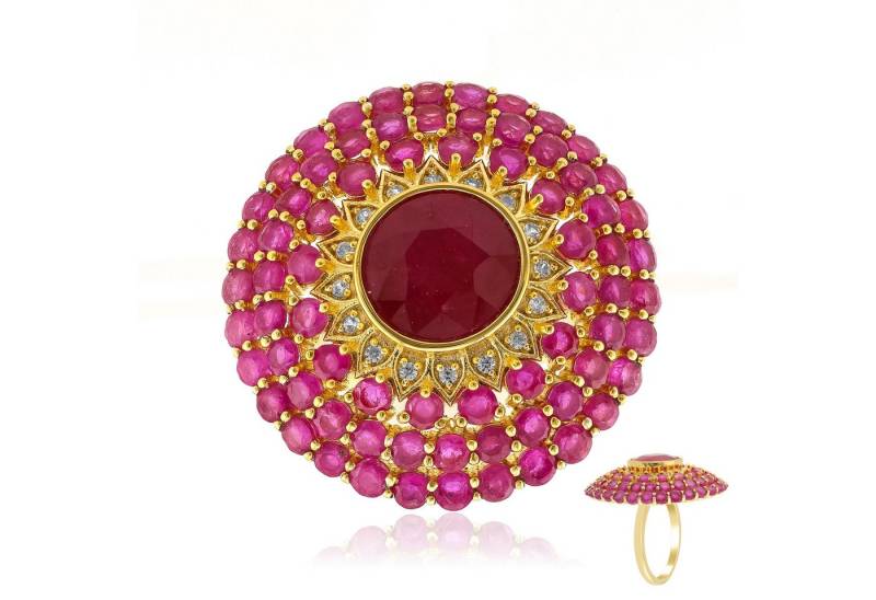 Cavill Silberring Rubinring 5,16 ct, 925er vergoldet, Damen Edelstein Schmuck (1-tlg) von Cavill