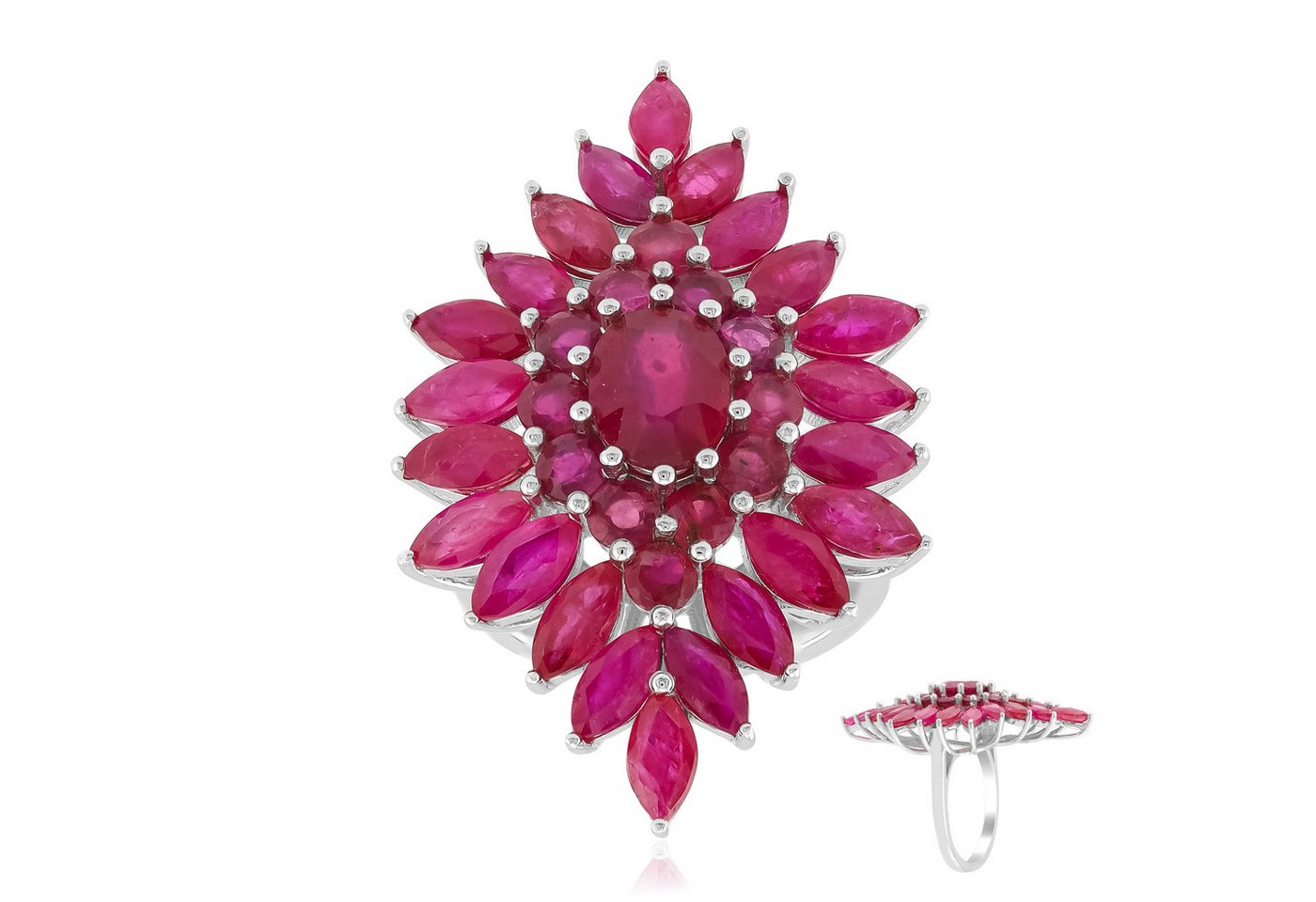 Cavill Silberring Cavill Ring 7,88 ct Rubin, 925 Silber platin., florale Form, rot (1-tlg) von Cavill