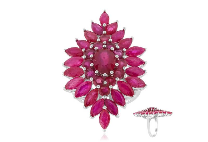 Cavill Silberring Cavill Ring 7,88 ct Rubin, 925 Silber platin., florale Form, rot (1-tlg) von Cavill