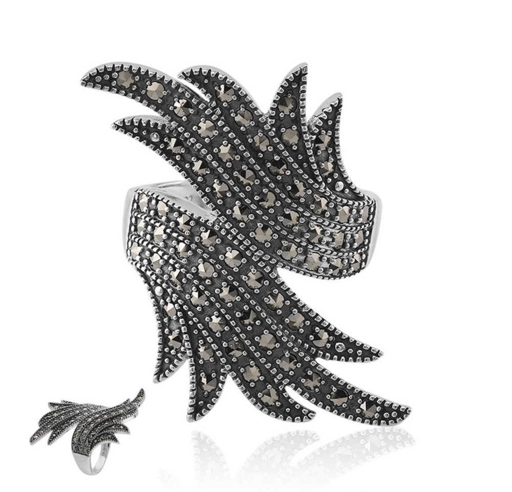 Cavill Silberring Markasit Silberring 0,90 ct Federmotiv 925 Sterling Silber elegant (1-tlg) von Cavill