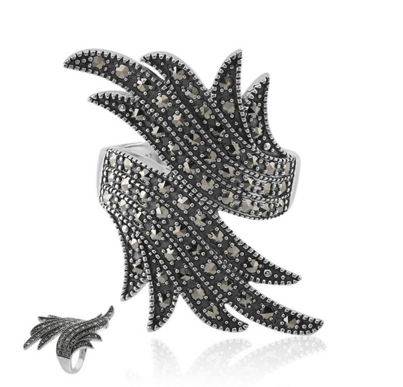 Cavill Silberring Markasit Silberring 0,90 ct Federmotiv 925 Sterling Silber elegant (1-tlg) von Cavill