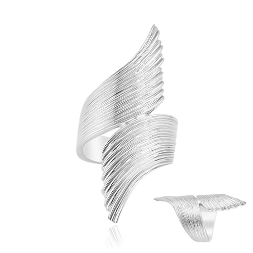 Cavill Moderner Silberring Damen aus 925er Sterlingsilber, Flügel-Design, breite strukturierte Oberfläche, eleganter Schmuck, 7,35 g, 19x19 mm, vielseitig, zeitlos von Cavill