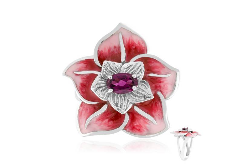 Cavill Silberring Cavill Ring 0,50 ct Rhodolith Oval 925 Sterling Silber Blüte (1-tlg) von Cavill