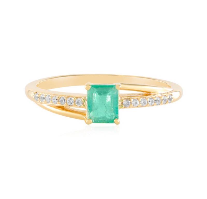 Cavill Silberring Cavill Ring 0,39 ct Smaragd & Zirkone, vergoldetes 925 Silber, Oktagon (1-tlg) von Cavill