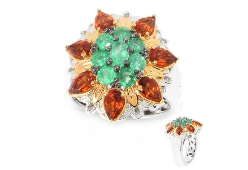 Cavill Silberring Cavill Sterlingsilber Ring mit 2,115 ct Smaragd & Citrin, Blüte (1-tlg) von Cavill