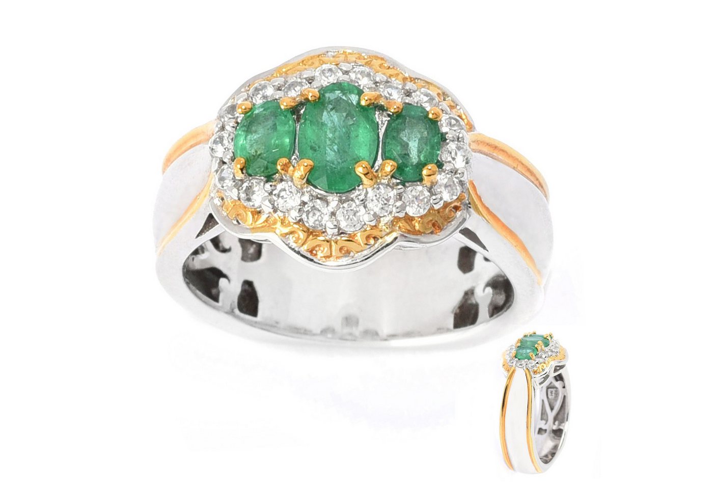 Cavill Silberring Cavill Ring Sterlingsilber mit 3 grünen Smaragden 1,07 ct Oval (1-tlg) von Cavill