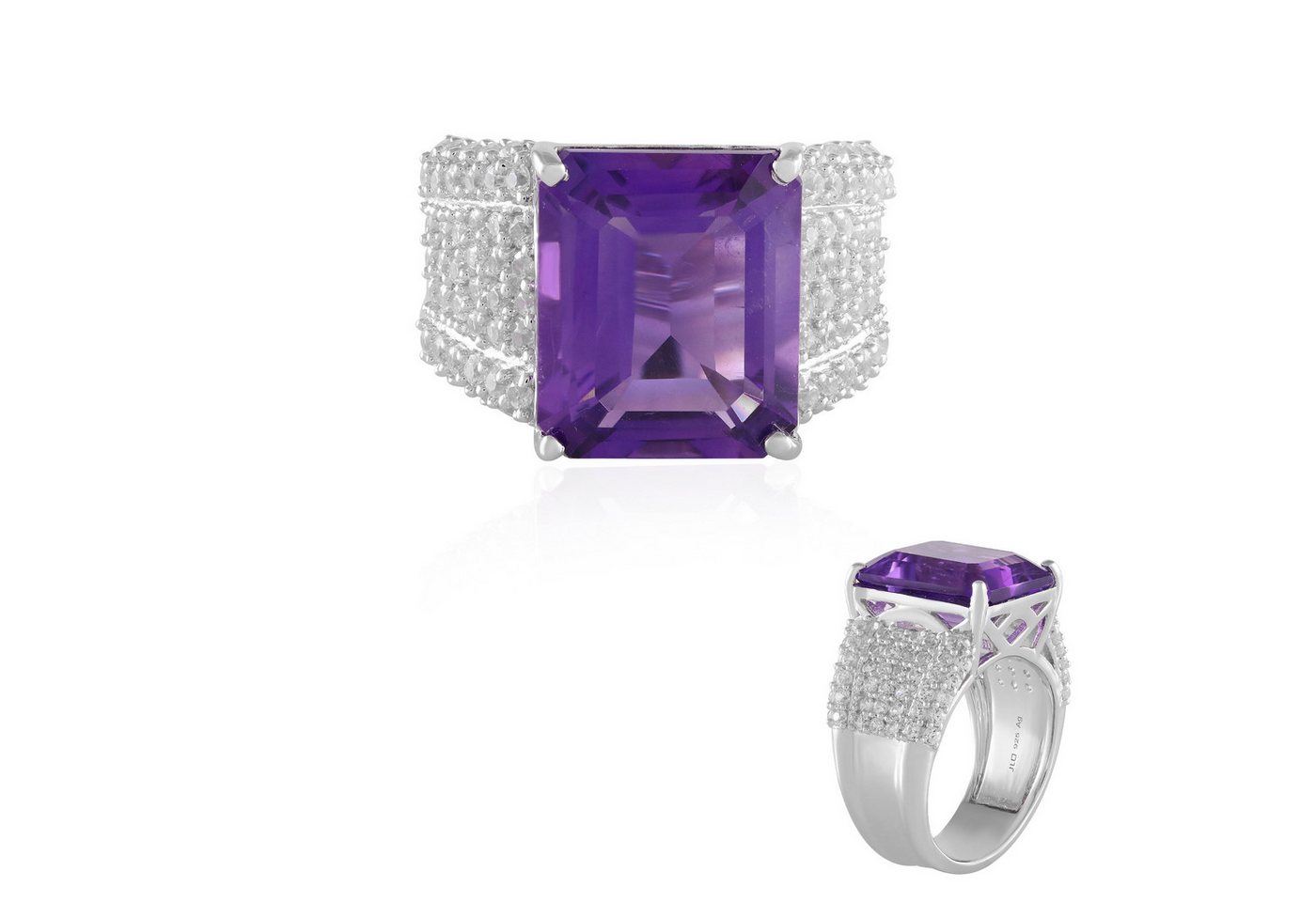 Cavill Silberring Cavill platinierter 925 Silberring mit 8,39 ct Amethyst lila (1-tlg) von Cavill