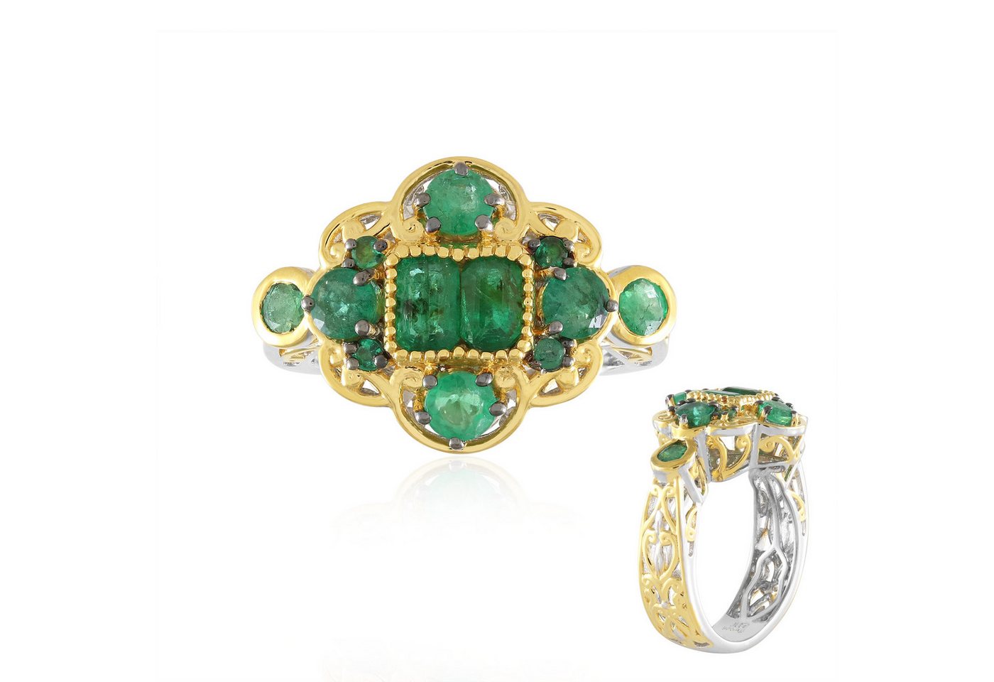 Cavill Silberring Sterling Silber Ring 1,48 ct Sambia Smaragd, grün, Damen 19 (1-tlg) von Cavill