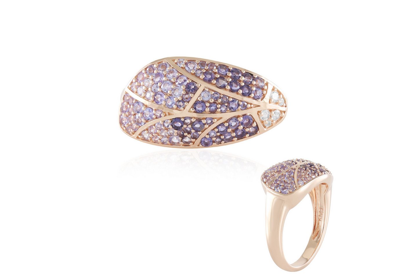Cavill Silberring Sterlingsilber Ring mit 1,142 ct Tansanit, rosévergoldet, Blatt-Design (1-tlg) von Cavill