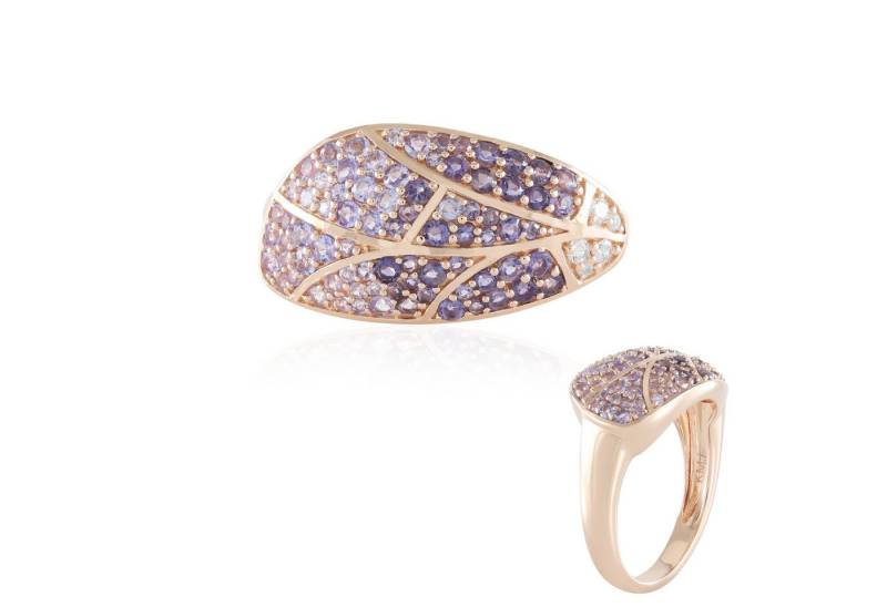 Cavill Silberring Sterlingsilber Ring mit 1,142 ct Tansanit, rosévergoldet, Blatt-Design (1-tlg) von Cavill