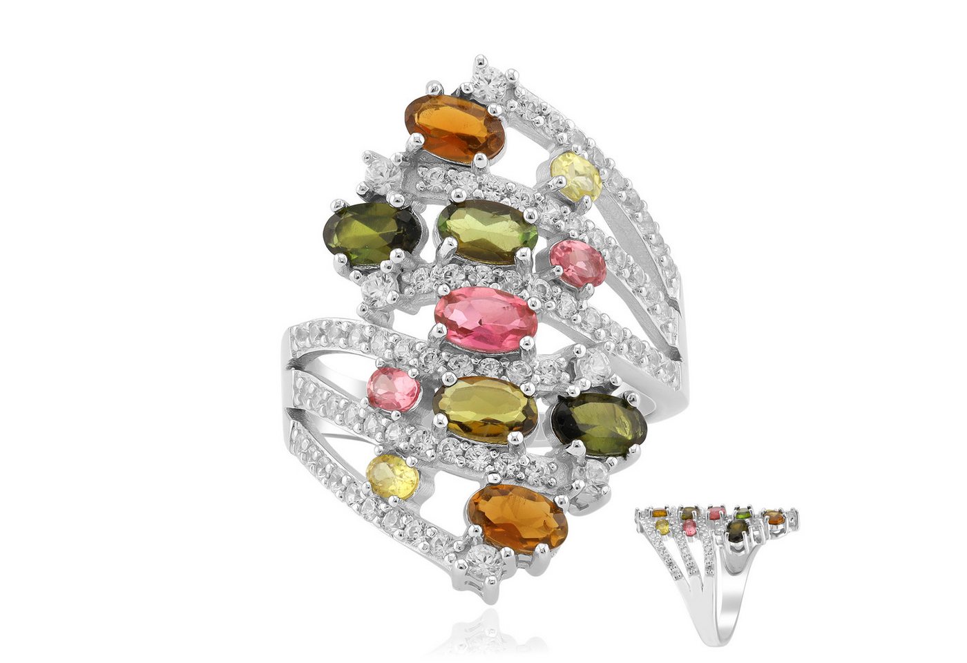 Cavill Silberring Turmalinring multicolor 2,75 ct Silber 925 mit Zirkonia Oval (1-tlg) von Cavill
