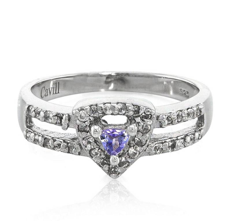 Cavill Silberring 0,1 ct Tansanit Ring, 33 Zirkone, Silber platin, Herzschliff (1-tlg) von Cavill