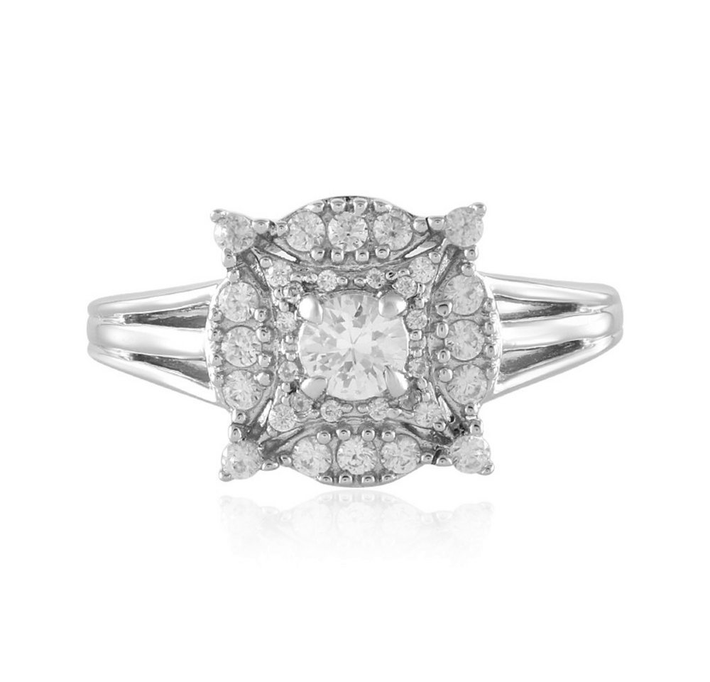 Cavill Silberring Cavill Weißer Saphir Ring 0,23 ct, 925er Silber platin vintage floral (1-tlg) von Cavill