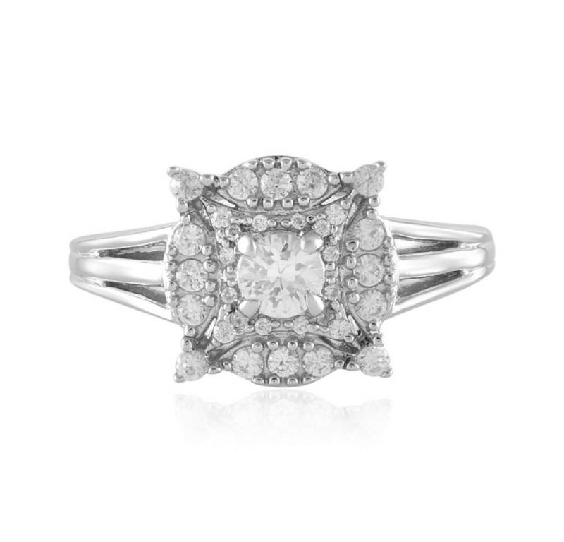 Cavill Silberring Cavill Weißer Saphir Ring 0,23 ct, 925er Silber platin vintage floral (1-tlg) von Cavill