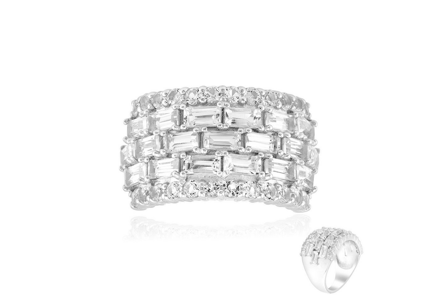 Cavill Silberring Cavill Silberring 3,34 ct Weißer Topas Baguette & Rundschliff, Damen (1-tlg) von Cavill