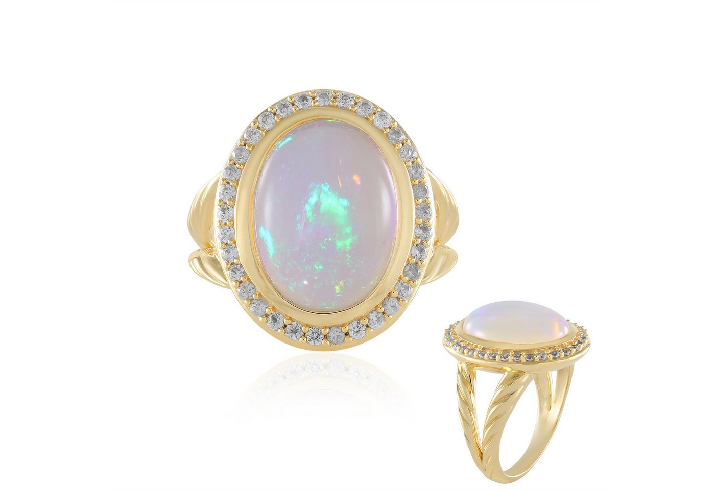 Cavill Silberring Cavill Opalring 4,24 ct Welo Cabochon, vergoldet, Zirkon-Pavé (1-tlg) von Cavill