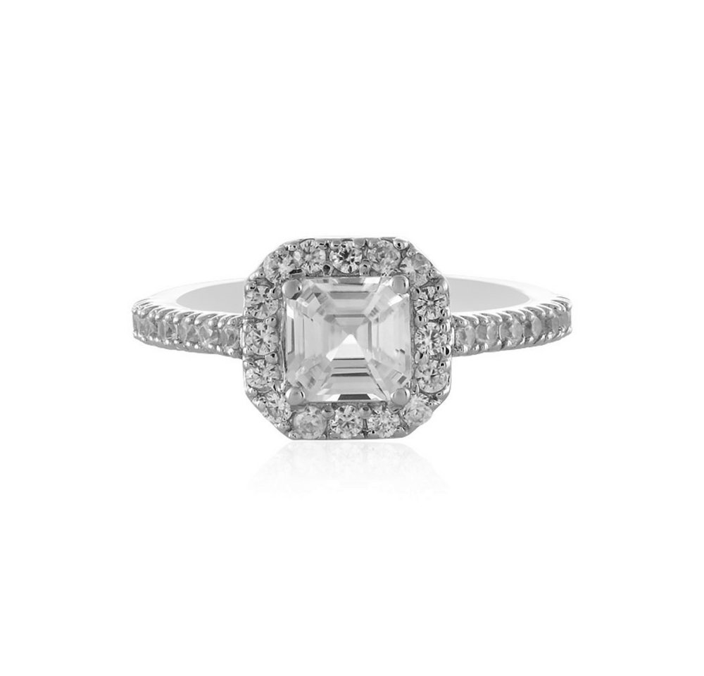 Cavill Silberring Zirkonring Damen 1,174 ct Oktagon-Asscher, Silber 925 platiniert Halo (1-tlg) von Cavill