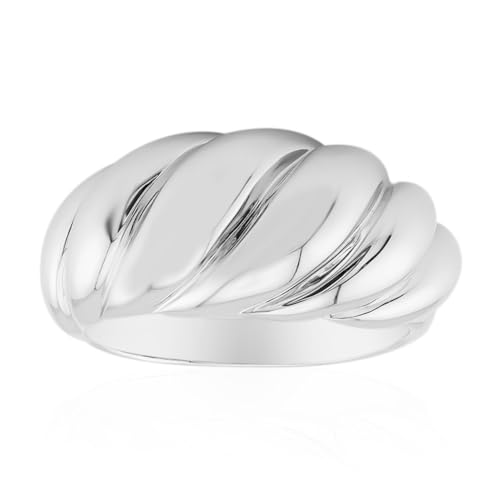 Cavill 925er Sterlingsilber Ring platinierter Silberring modern geschwungene Struktur breiter Damenring elegant glänzend hochwertig 20x20 mm silberfarben Schmuck von Cavill
