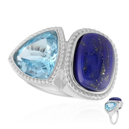 Cavill Lapislazuli Silberring mit Himmelblauem Topas 925er Sterling Silber Edelsteinring 12,85 Karat aus Monosono Collection, moderner eleganter Schmuck für Damen von Cavill