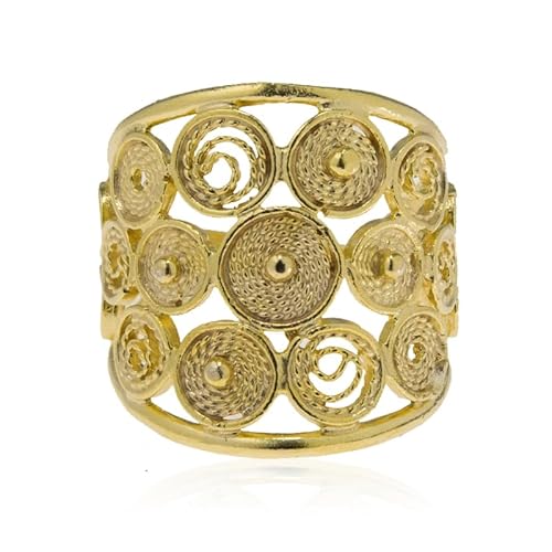 Cavill Vergoldeter Sterling Silberring 18mm Breit mit Spiralförmigem Filigran Design Joias do Paraíso Statement Ring 925er Silber 4,2g Elegant Vintage Stil von Cavill