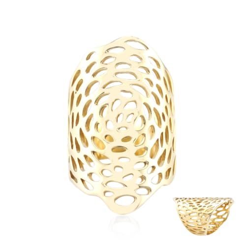 Cavill Silberring aus 925er Sterlingsilber, vergoldeter moderner Cut-Out Ring mit filigranem, organischem Design, eleganter, großer Damenring 18x18 mm in Gold von Cavill
