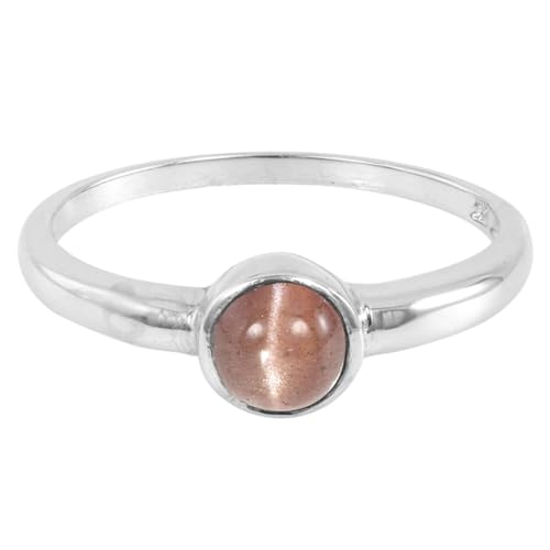 Cavill Skapolith Katzenauge Ring 0,49 ct mit rundem Cabochon aus Brasilien in 925er Sterling Silber, moderner eleganter Stil, kupferfarbene Akzente, Damenschmuck Größe 17 von Cavill