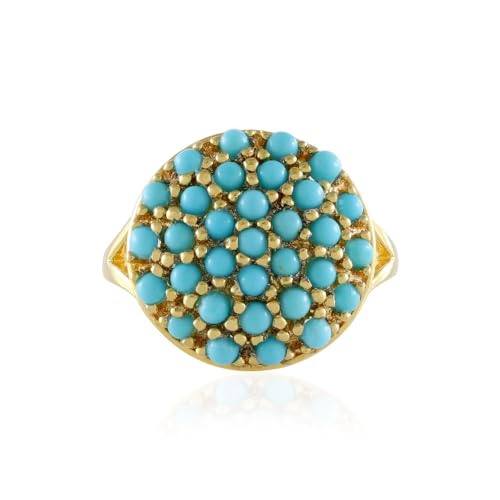 Cavill Türkis Ring, 925 Silber Vergoldet, 32 Türkis Cabochons aus USA, Moderner runder Cabochon Schmuck, Eleganter Türkisring, Größe 16-21 von Cavill