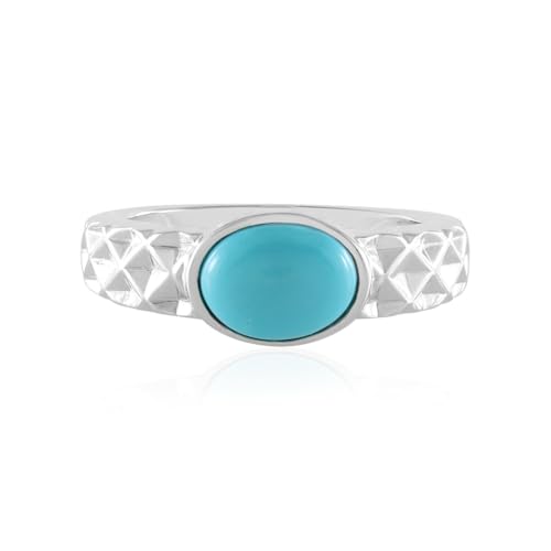 Cavill Sleeping Beauty Türkis Ring 1,26 ct Ovaler Cabochon, 925er Sterling Silber Platinierter Silberring mit facettiertem modernem Design, leuchtend blau, Schmuckstück USA von Cavill