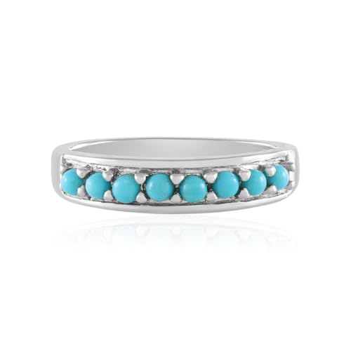 Cavill Türkis Ring Damen 925 Sterling Silber 0,522 ct runder Cabochon moderner Silberring mit 8 türkisfarbenen Steinen USA elegant und vielseitig von Cavill