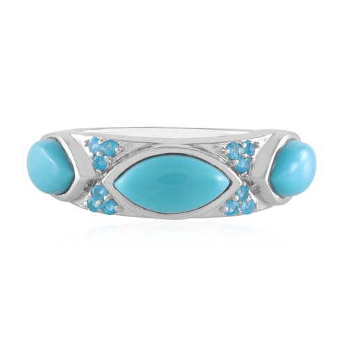 Cavill Türkis Ring 925 Sterling Silber mit 3,05 ct Marquise Cabochon, neonblauen Apatiten und elegantem Design, US-Türkis 10x5 mm, stilvoller Schmuck von Cavill