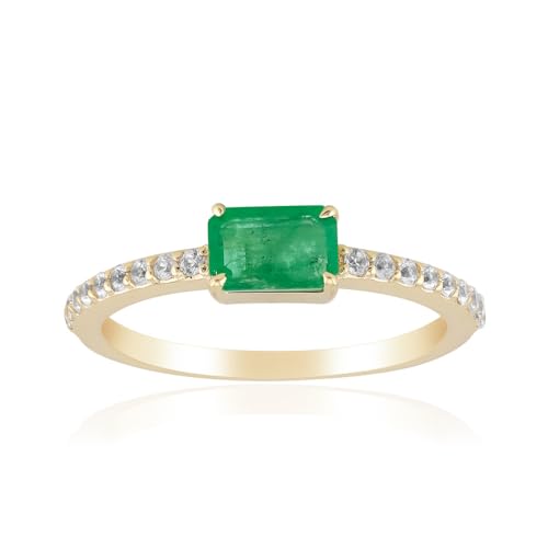 Cavill Smaragd Ring 9 Karat Gelbgold mit 0,58 ct Oktagon Sambia Smaragd und 18 Zirkonia, eleganter Damenring in grün, modernes Design für stilvolle Eleganz und edlen Glanz von Cavill