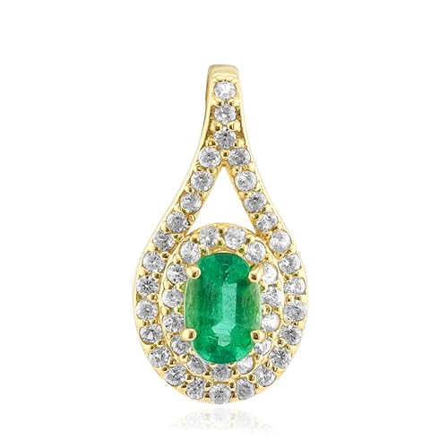 Cavill Smaragd Silberanhänger Damen, 0,414 ct ovaler Sambia Smaragd, 43 kambodschanische Zirkone, vergoldetes 925 Sterling Silber, eleganter Tropfenanhänger 18x9 mm Cavill Smaragd Silberanhänger Damen, 0,414 ct ovaler Sambia Smaragd, 43 kambodschanische Zirkone, vergoldetes 925 Sterling Silber, eleganter Tropfenanhänger 18x9 mm von Cavill