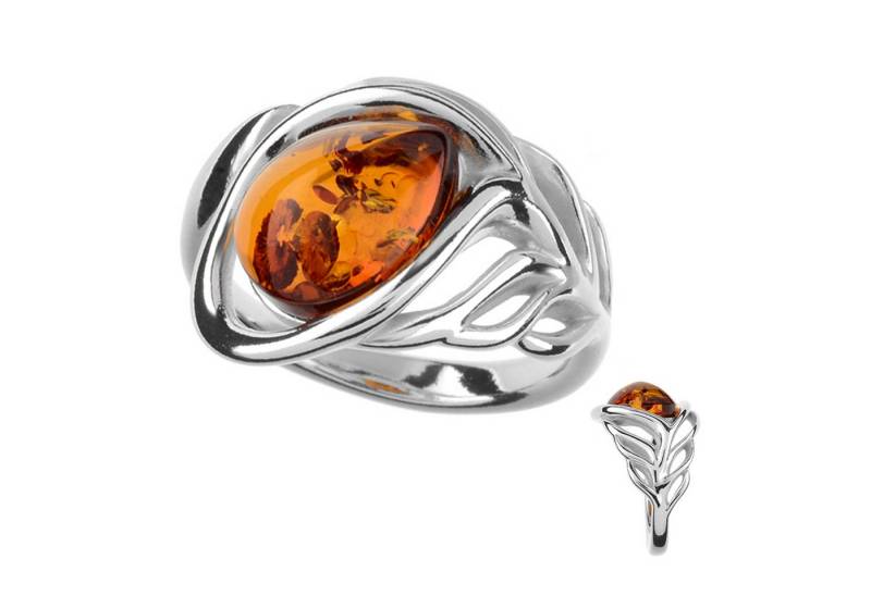 Cavill Solitärring Silberring 1,3 ct Cognac-Bernstein Tropfen, Blattdesign 925er (1-tlg) von Cavill