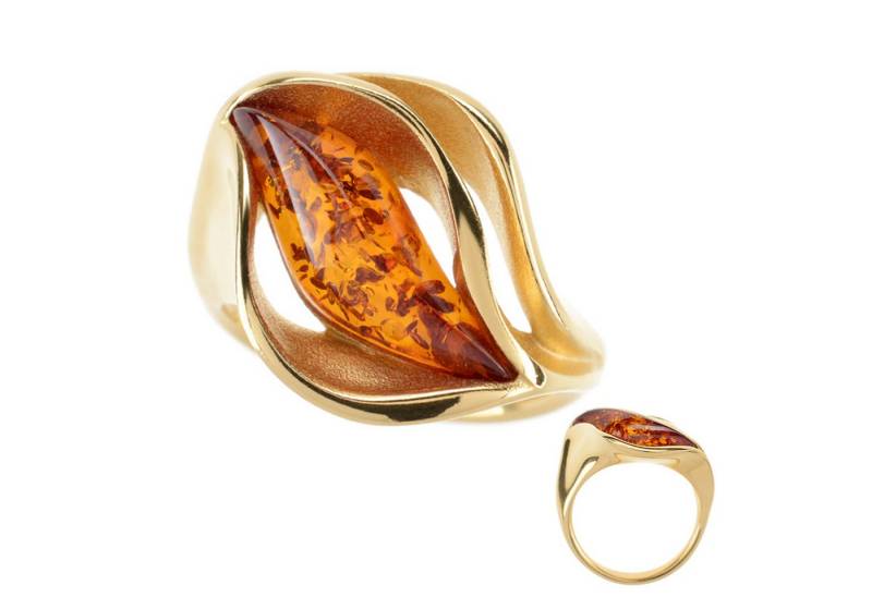Cavill Solitärring Vergoldeter Sterlingsilber-Ring mit 1,1 ct Cognac-Bernstein, Orange (1-tlg) von Cavill