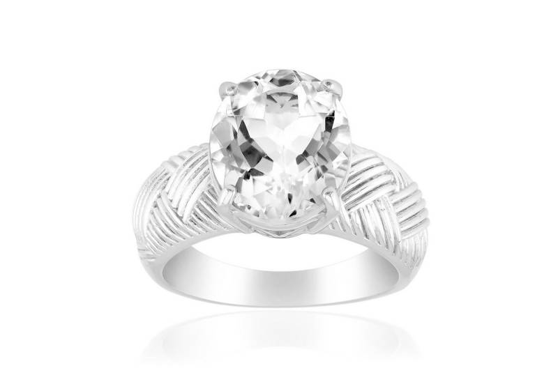 Cavill Solitärring Weißer Topas Ring 5,35 ct Ovalschliff in 925 Silber, geflochtenes Band (1-tlg) von Cavill
