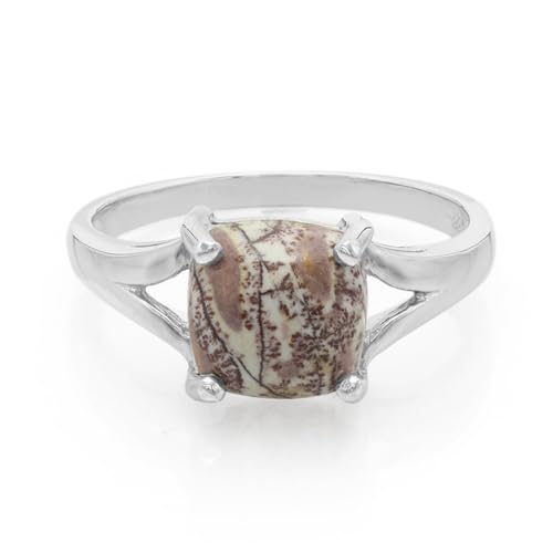 Cavill Sonora Dendriten Jaspis Ring 2ct – 925 Silber Damenring, handgefertigt Boho-Stil, Kissen-Cabochon, braune Erde-Töne, einzigartiges Muster, Größe 17 von Cavill