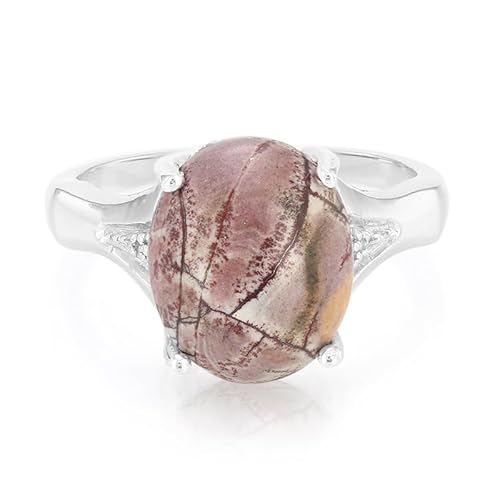 Cavill Sonora Dendriten Jaspis Ring 4,18 ct Ovaler Cabochon in Tiefem Braunrot 925 Sterling Silber mit 2 Strahlenden Weißtopasen Brillantschliff Eleganter Moderner Damenring Größe 17 von Cavill